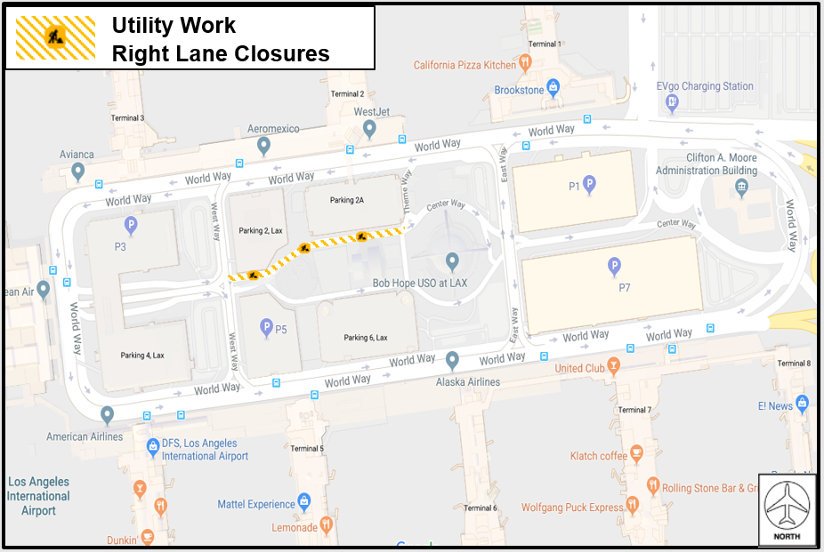 Lane Closures on Center Way in LAX Central Terminal Area to Perform Utility Work