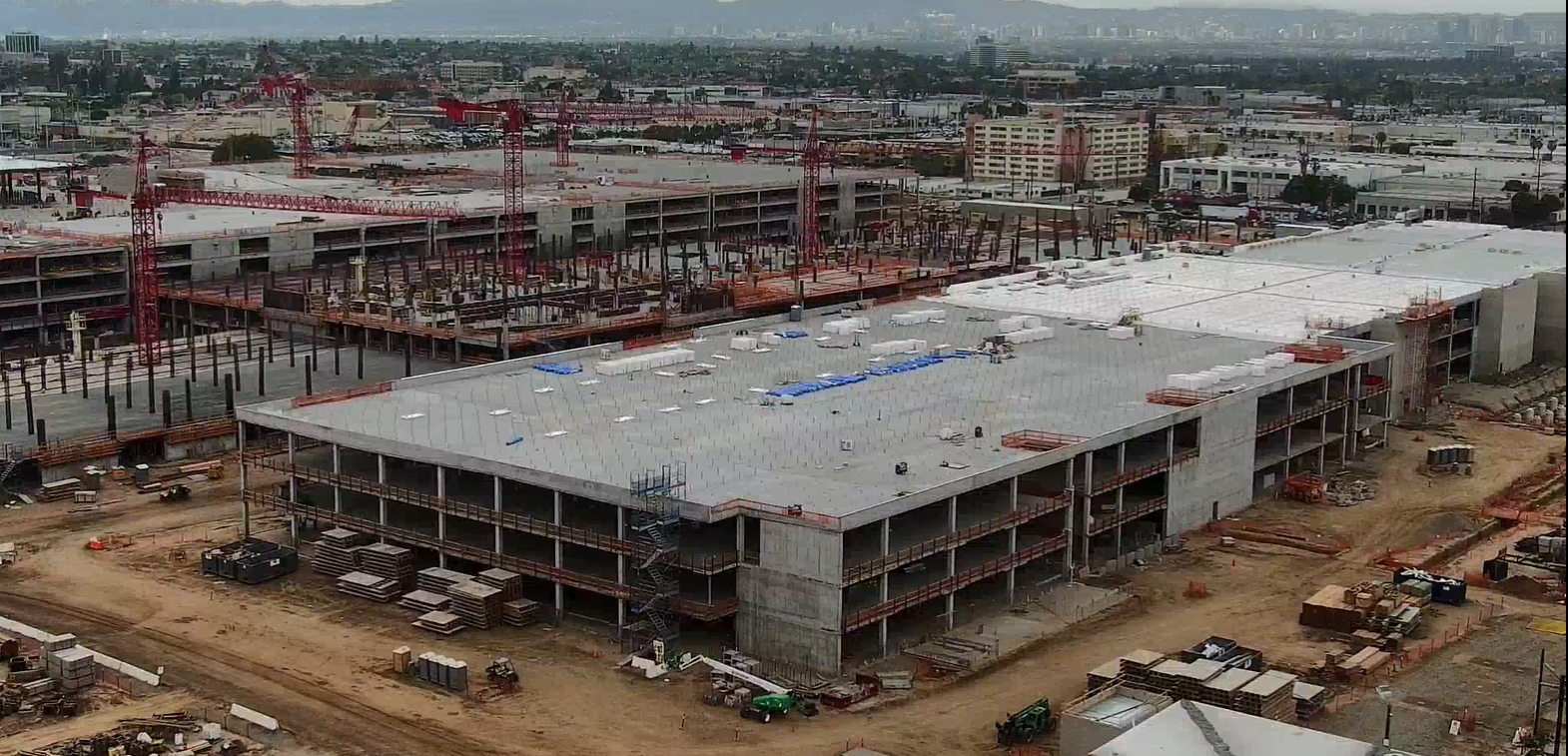 Consolidated Rent-A-Car facility construction site looking north at the Quick Turn Around, Idle Storage and Ready Return buildings.